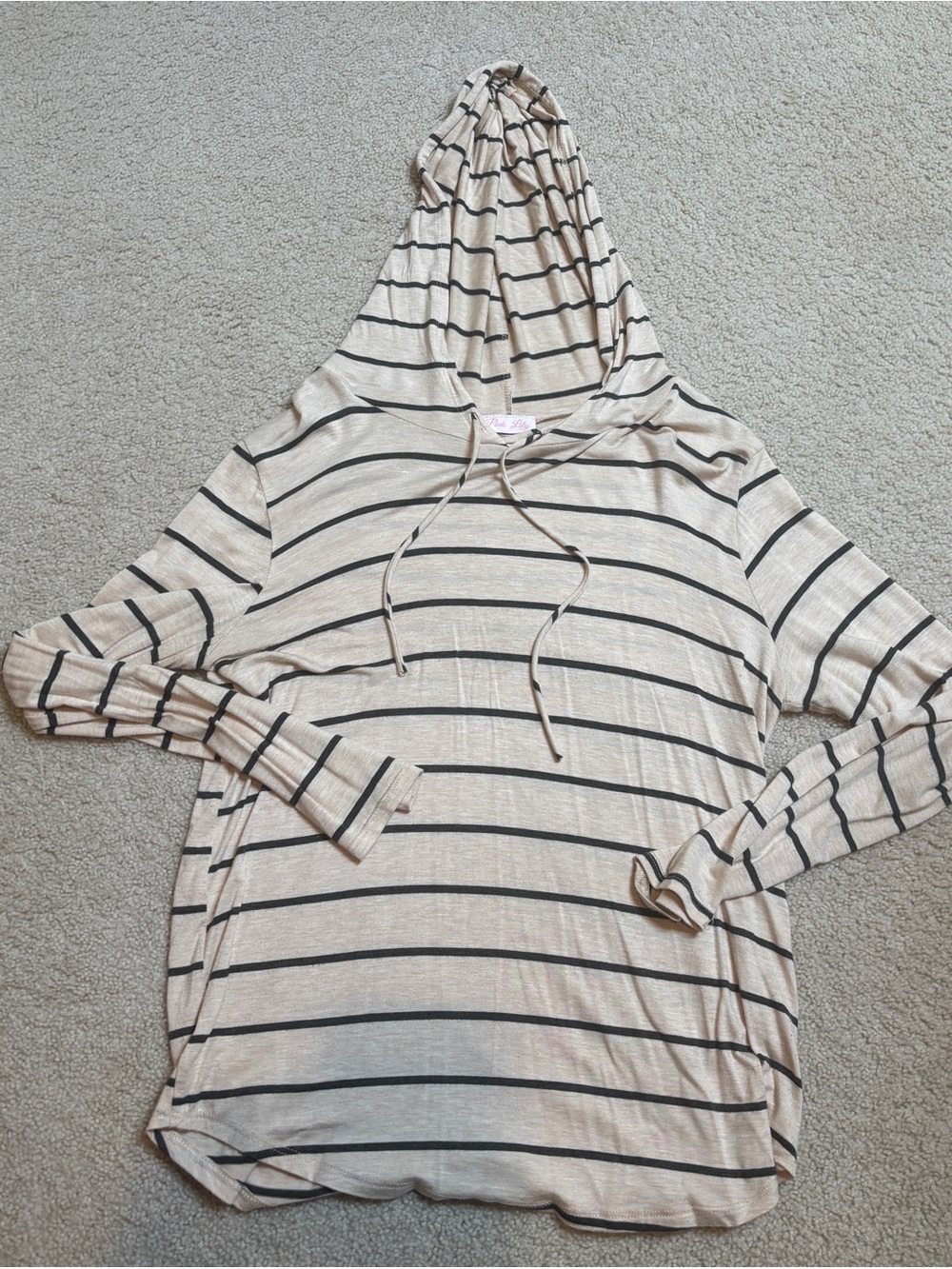 Pink Lily Cream and Black Striped Hooded Top